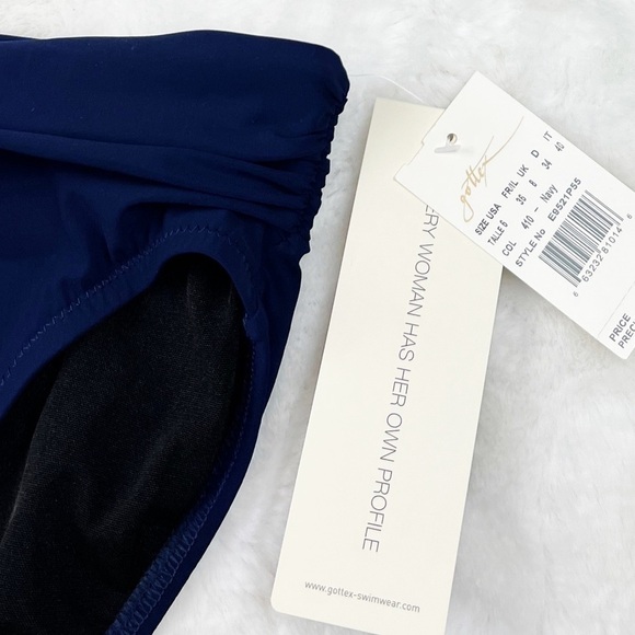 NWT Profile by Gottex Tutti Frutti Shirred High Waist Bikini Bottoms Navy - Picture 7 of 7